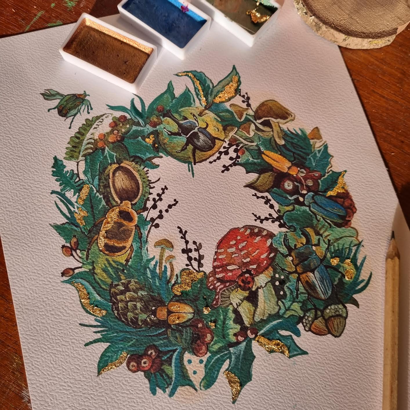 A4 1 of 15 hand foiled print ‘A wreath of Beetles’