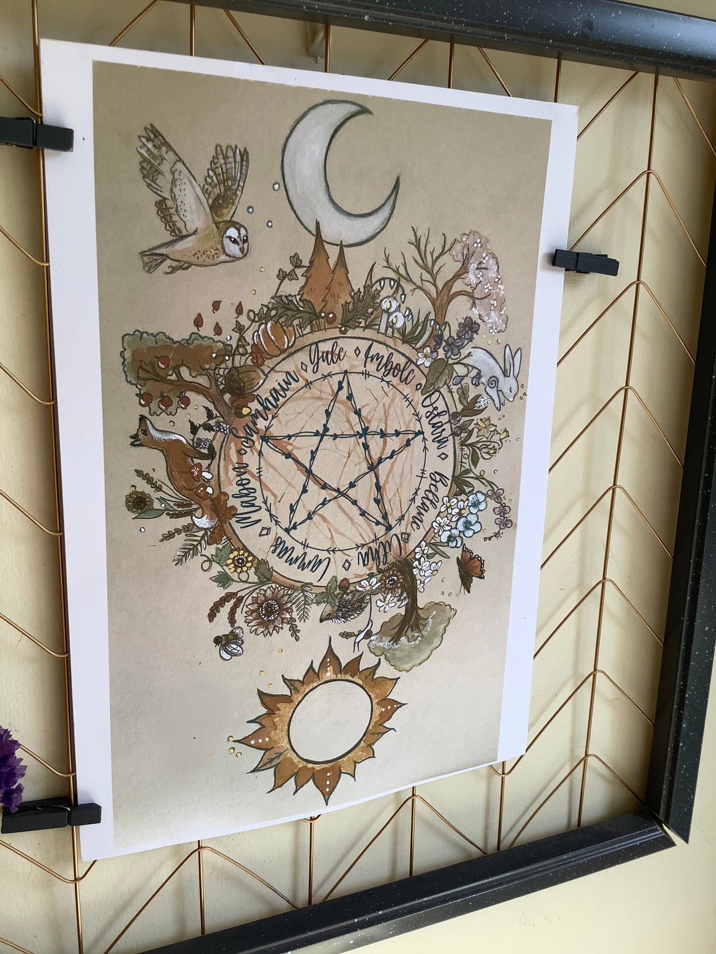 A4 *print* Reservable pagan wheel illustration with gold embellishments